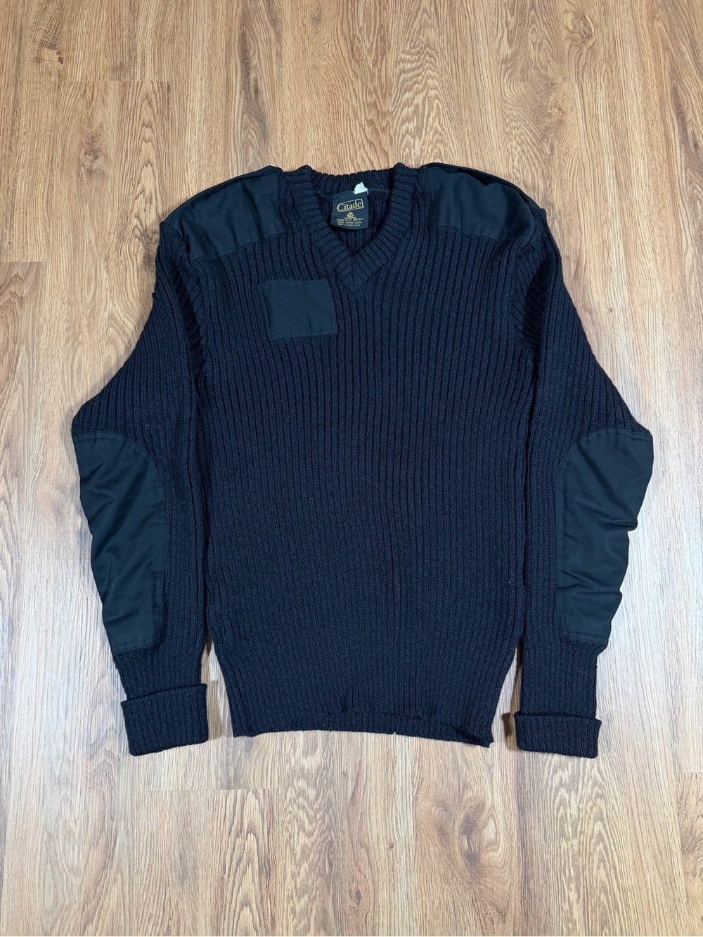 Citadel Men’s Black Knit Sweater with Shoulder and Elbow Patch Reinforcements